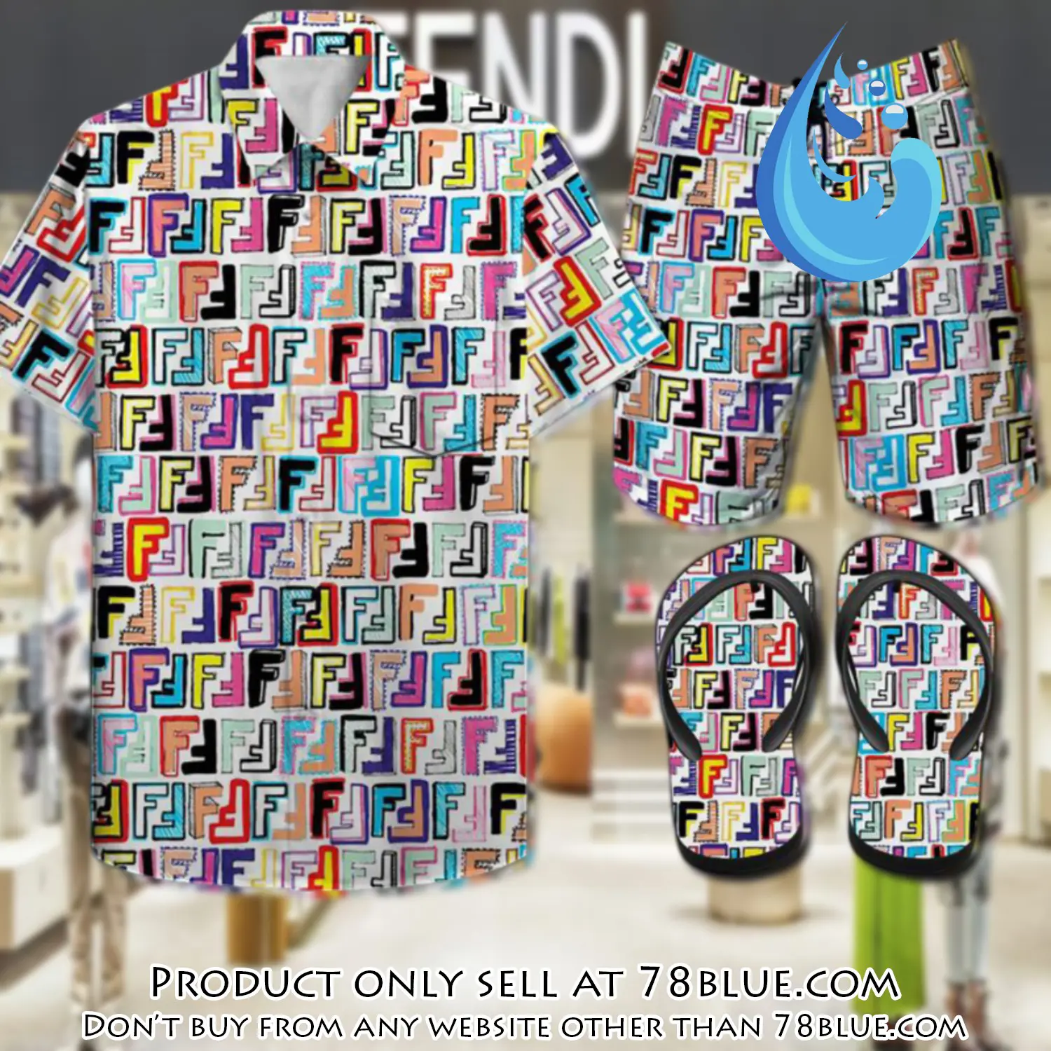 Fendi combo hawaii shirt shorts flip flops luxury brand summer outfit hsf028 78b1114546